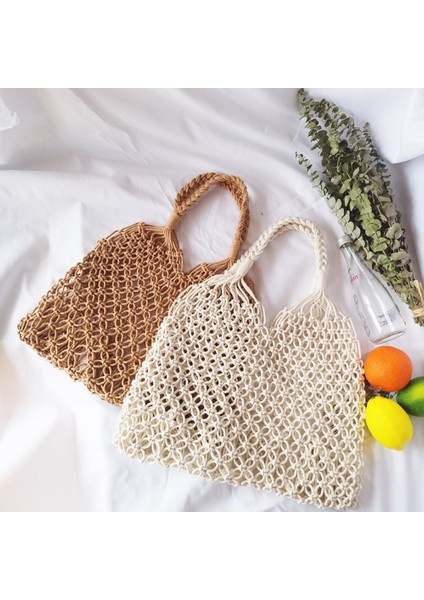 Siyah Saplı (30CM<MAX UZUNLUK<50CM) Yeni Hollow Out Omuz Çantaları Moda Pamuk Halat Balık Ağı Çanta Kadın Örgü Çanta Yaz Plaj Tote (Yurt Dışından) indirimleri
