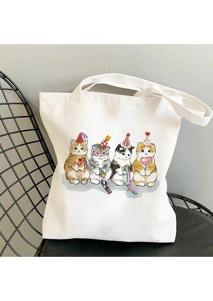17 40X42CM 15.8X16.54IN Kızlar Için Omuz Çantaları Moda Alışveriş Çantası Kawaii Kediler Sevimli Hayvan Çantaları Alışveriş Çantası Kanvas Çantalar Tote Çanta Çanta Rahat Kız (Yurt Dışından)