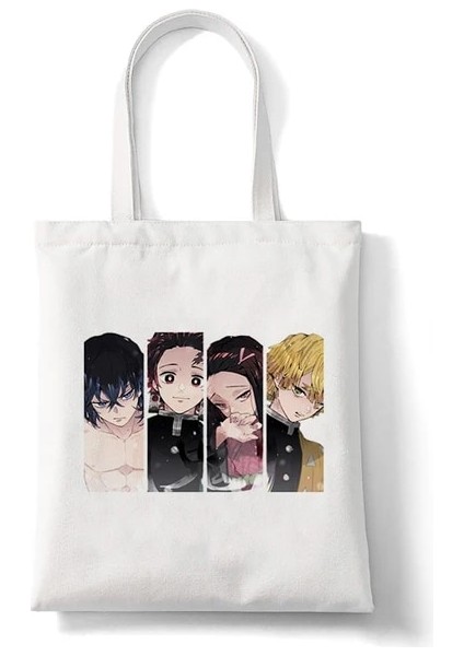 X65 Demon Slayer Alışveriş Çantası Anime Alışveriş Çantaları Rengoku Kyoujurou Kimetsu No Yaiba Kanvas Tote Çanta Çanta Harajuku Omuz Çantaları (Yurt Dışından)