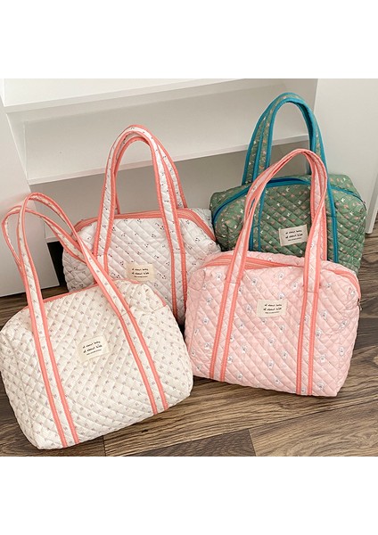Green Liberty Tote Liberty Kapitone Kadın Pamuk Çanta Taşınabilir Tuval Sevimli Kitaplar Omuz Çantası Fermuar Büyük Tote Kızlar Yumuşak Bez Alışveriş Çantaları (Yurt Dışından) modelleri