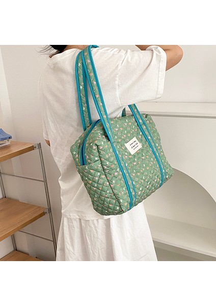 Green Liberty Tote Liberty Kapitone Kadın Pamuk Çanta Taşınabilir Tuval Sevimli Kitaplar Omuz Çantası Fermuar Büyük Tote Kızlar Yumuşak Bez Alışveriş Çantaları (Yurt Dışından) indirimleri