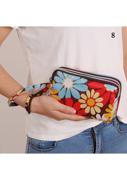 Stil 1 Kadın Çanta Baskı Tuval Üç Katmanlı Fermuar Cüzdan Çanta Taşınabilir Büyük Kapasiteli Su Geçirmez Bozuk Para Cüzdanı Cep Telefonu Cüzdan (Yurt Dışından) indirimleri