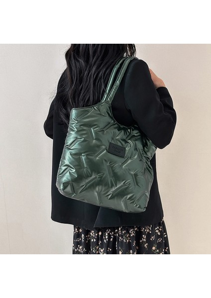 Siyah Kadın Yastıklı Tote Çanta Çok Yönlü Katı Kirpi Çanta Büyük Kapasiteli Kapitone Omuz Çantası Rahat Kış Işe Gidiş Çantası (Yurt Dışından) modelleri