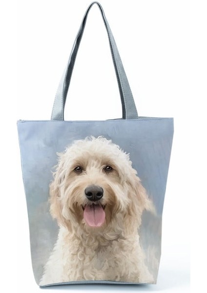 HL8755 Altın Doodle Sevimli Altın Doodle Alışveriş Çantaları Katlanabilir Bakkaliye Kadın Çanta Hayvan Köpek Kaleci Tote Çanta Büyük Kapasiteli Omuz Çantaları (Yurt Dışından)