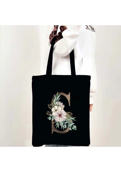 B S 35X40 cm Suluboya Çiçek Düğün Monogram Çiçekler Ilk Harf Baskı Kadın Kanvas Alışveriş Tote Çantaları Eko Yeniden Kullanılabilir Alışveriş Çantaları (Yurt Dışından)