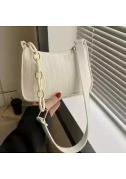 12 Moda Vintage Kadın Subaxillary Çanta Pu Deri Doku Omuz Crossbody Çanta Retro Kadın Alışveriş Koltukaltı Çanta Tote (Yurt Dışından)