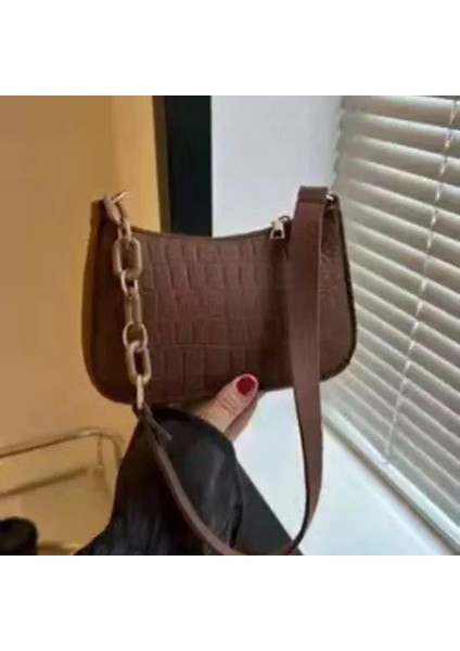 12 Moda Vintage Kadın Subaxillary Çanta Pu Deri Doku Omuz Crossbody Çanta Retro Kadın Alışveriş Koltukaltı Çanta Tote (Yurt Dışından)
