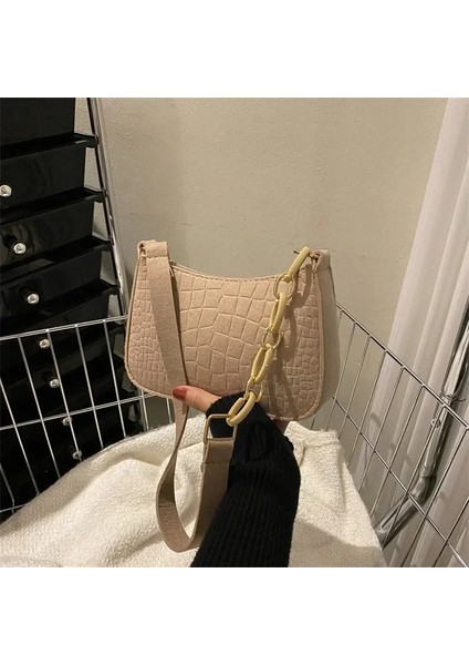 12 Moda Vintage Kadın Subaxillary Çanta Pu Deri Doku Omuz Crossbody Çanta Retro Kadın Alışveriş Koltukaltı Çanta Tote (Yurt Dışından)
