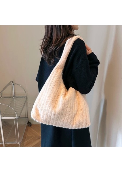 Haki E Kadın Kabarık Bez Çantalar Yumuşak Peluş Omuz Çantası Sevimli Taklit Kürk Hobo Çanta Trendy Büyük Kapasiteli Seyahat Iş Çantası (Yurt Dışından)