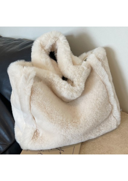 Haki E Kadın Kabarık Bez Çantalar Yumuşak Peluş Omuz Çantası Sevimli Taklit Kürk Hobo Çanta Trendy Büyük Kapasiteli Seyahat Iş Çantası (Yurt Dışından)