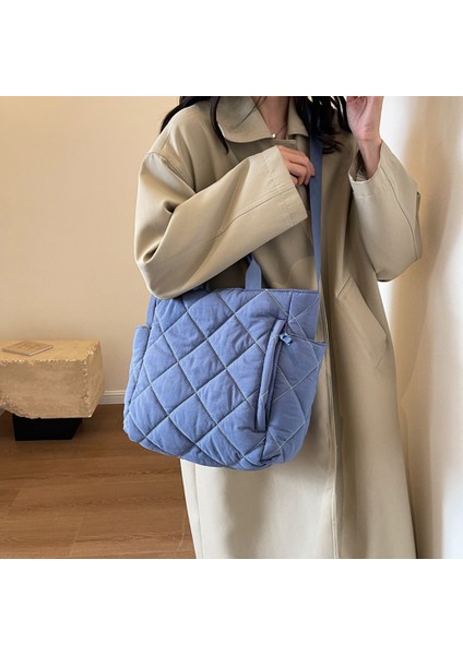 Kadınlar Için Mavi Kapitone Tote Çanta Puffer Hobo Çanta Hafif Kabarık Çapraz Vücut Çanta Dolgu Omuz Çantası Satchel Seyahat Çantası 2023 (Yurt Dışından) modelleri