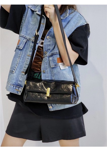 Kahve Büyük Sığır Derisi Çanta 2024 Bahar Gerçek Deri Moda Stil Küçük Crossbody Çanta Çok Yönlü Yağ Balmumu Deri Tek Omuz Kadın Koltuk Altı Çantası (Yurt Dışından)