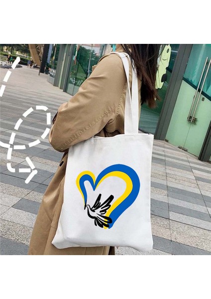 22 35X40 cm Barış Ayçiçeği Ukrayna Bayrağı Arması Ukrayna Tryzub Yurtsever Hediyelik Alışverişçi Harajuku Tote Alışveriş Çantası Omuz Çanta (Yurt Dışından) modelleri