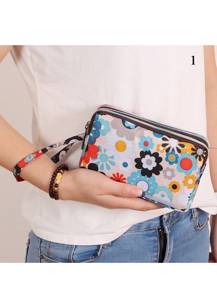 18 Kadın Çanta Baskı Tuval Üç Katmanlı Fermuarlı Cüzdan Çanta Taşınabilir Büyük Kapasiteli Su Geçirmez Bozuk Para Cüzdanı Cep Telefonu Cüzdanı (Yurt Dışından) fiyatları