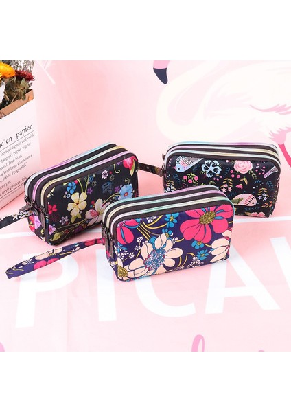 18 Kadın Çanta Baskı Tuval Üç Katmanlı Fermuarlı Cüzdan Çanta Taşınabilir Büyük Kapasiteli Su Geçirmez Bozuk Para Cüzdanı Cep Telefonu Cüzdanı (Yurt Dışından) modelleri