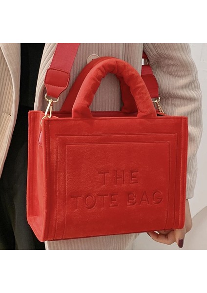 Gri Kadın Kadife Kırmızı Tote Çanta Orijinal Mektup Baskı Orta Bayanlar Eğlence Alışveriş Çanta Kadın Kare Şık Yumuşak Omuz Çantaları (Yurt Dışından) fiyatları