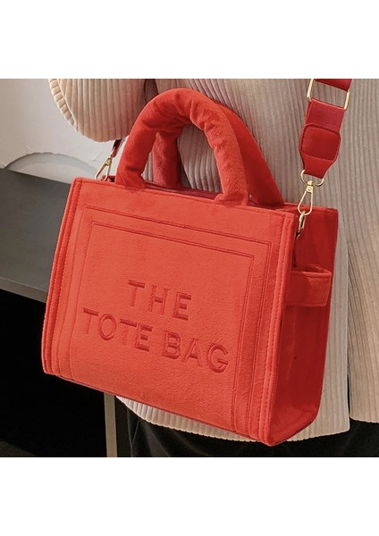 Gri Kadın Kadife Kırmızı Tote Çanta Orijinal Mektup Baskı Orta Bayanlar Eğlence Alışveriş Çanta Kadın Kare Şık Yumuşak Omuz Çantaları (Yurt Dışından) modelleri