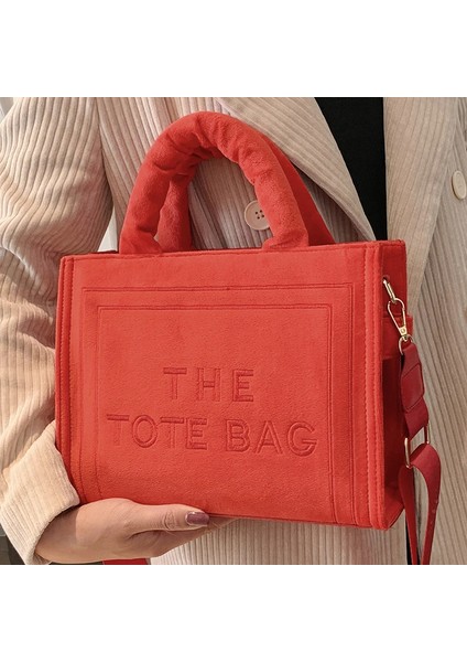 Gri Kadın Kadife Kırmızı Tote Çanta Orijinal Mektup Baskı Orta Bayanlar Eğlence Alışveriş Çanta Kadın Kare Şık Yumuşak Omuz Çantaları (Yurt Dışından) fırsatları