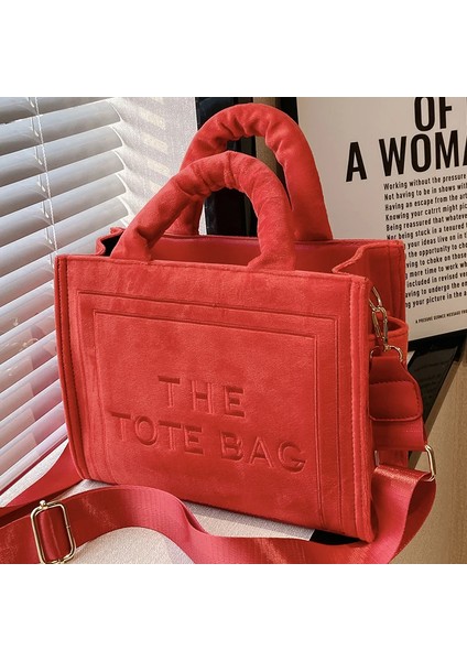 Gri Kadın Kadife Kırmızı Tote Çanta Orijinal Mektup Baskı Orta Bayanlar Eğlence Alışveriş Çanta Kadın Kare Şık Yumuşak Omuz Çantaları (Yurt Dışından) indirimleri