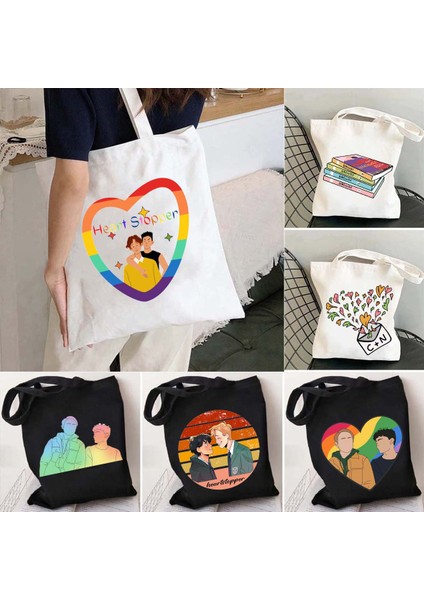 71 35X40CM Heartstopper Merhaba Konuşma Alıntı Kitabı Nick ve Charlie Erkekler Kadının Yaz Plaj Bez Çantalar Omuz Alışveriş Büyük Kanvas Çantalar Çanta (Yurt Dışından)