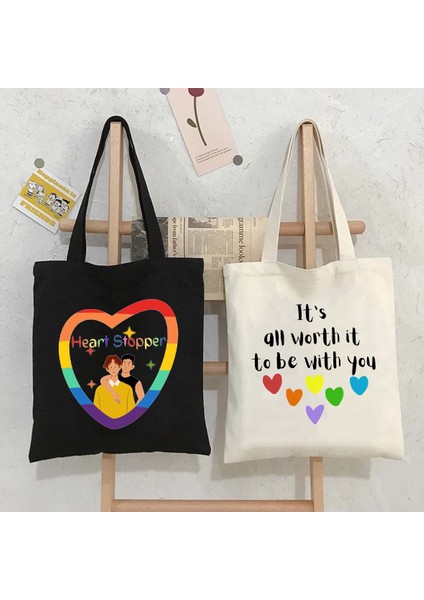 71 35X40CM Heartstopper Merhaba Konuşma Alıntı Kitabı Nick ve Charlie Erkekler Kadının Yaz Plaj Bez Çantalar Omuz Alışveriş Büyük Kanvas Çantalar Çanta (Yurt Dışından)