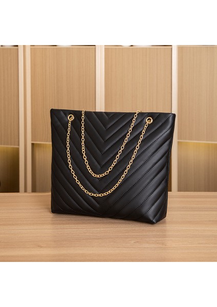 Kahverengi V Desen Nakış Kadın Çanta Retro Düz Renk Zincir Omuz Çantası Büyük Kapasiteli Alışveriş Çantası Kadın Moda Koltukaltı Çantası (Yurt Dışından) fiyatları