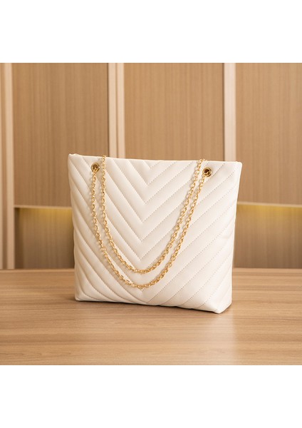 Kahverengi V Desen Nakış Kadın Çanta Retro Düz Renk Zincir Omuz Çantası Büyük Kapasiteli Alışveriş Çantası Kadın Moda Koltukaltı Çantası (Yurt Dışından) fırsatları