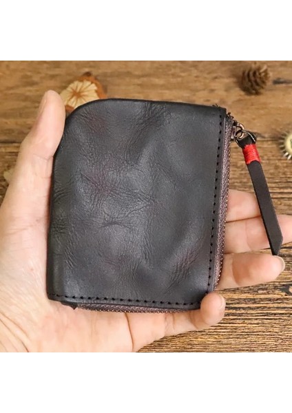 Kahve Rengi Vintage Erkek Hakiki Deri Mini Bozuk Para Cüzdanı Kart Sahibinin Kılıf Cüzdan Debriyaj Erkek Kısa Fermuar Küçük Değişim Kese Çanta Ince Çanta (Yurt Dışından)