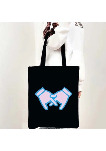 B 62 35X40 cm Kore Kpop Kanvas Tote Çanta Sevimli Aşk Parmak Kalp Kaçak Çocuklar Ramen Omuz Kanvas Tote Çanta Harajuku Shopper Alışveriş Çantaları (Yurt Dışından)