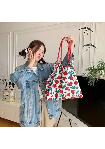 BANLAN-50X35X36CM Moda Paketi Çanta Büyük Çiçek Renk Özellikleri Çok Yönlü Kanvas Omuz Çantası Büyük Kapasiteli Rahat Çanta Bayan Alışveriş Çantası (Yurt Dışından) fırsatları