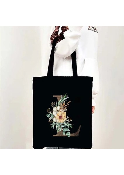 B L 35X40 cm Suluboya Çiçek Düğün Monogram Çiçekler Ilk Harf Baskı Kadın Kanvas Alışveriş Tote Çantaları Eko Yeniden Kullanılabilir Alışveriş Çantaları (Yurt Dışından)
