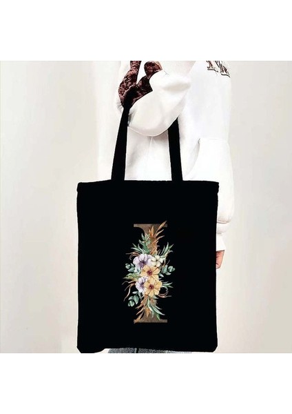 B I 35X40 cm Suluboya Çiçek Düğün Monogram Çiçekler Ilk Harf Baskı Kadın Kanvas Alışveriş Tote Çantaları Eko Yeniden Kullanılabilir Alışveriş Çantaları (Yurt Dışından)
