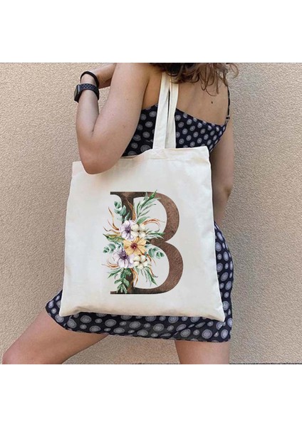 B I 35X40 cm Suluboya Çiçek Düğün Monogram Çiçekler Ilk Harf Baskı Kadın Kanvas Alışveriş Tote Çantaları Eko Yeniden Kullanılabilir Alışveriş Çantaları (Yurt Dışından) indirimleri