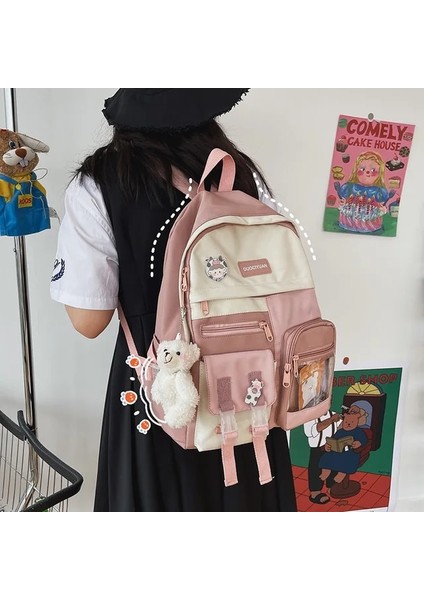 Pembe Ayı Kadın Sırt Çantası Dizüstü Okul Çantaları Kız Için Moda Taktik Karikatür Şeffaf Sırt Çantası Kadın Lüks Evrak Çantası Gençler Için M007 (Yurt Dışından)