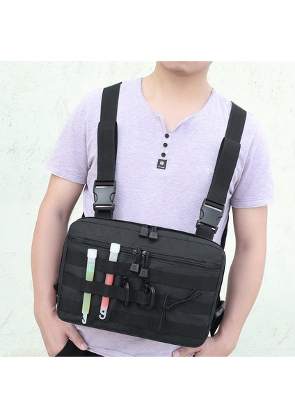 Siyah Taktik Yelek Çanta Erkekler's Streetweed Göğüs Rig Çanta Askeri Eğitim Göbek Kılıfı Kamp Sırt Çantası Göğüs Yelek Seyahat Omuz Çantaları (Yurt Dışından) modelleri