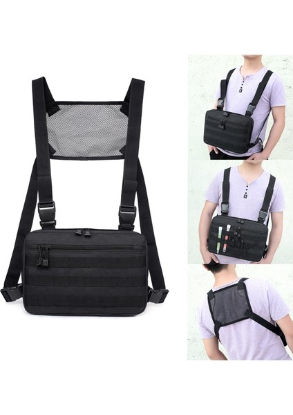 Siyah Taktik Yelek Çanta Erkekler's Streetweed Göğüs Rig Çanta Askeri Eğitim Göbek Kılıfı Kamp Sırt Çantası Göğüs Yelek Seyahat Omuz Çantaları (Yurt Dışından) fırsatları