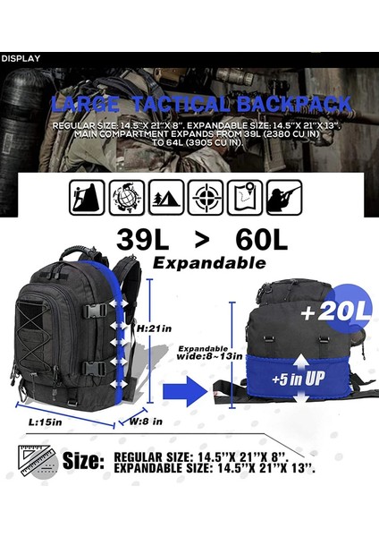 Siyah Multicam 18 Inç Görev Arka Dizüstü Bilgisayar Ekstra Büyük, Ransel Tactics 60L Erkek ve Kadınlar Için, Dış Oda, Hava Tutma, Yürüyüş, (Yurt Dışından) indirimleri