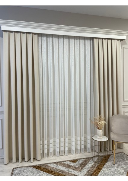 Modern Şantuklu 2 Sıra Bantlı 1/2,5 Pile - Ekru/gümüş Simli Tül Perde indirimleri