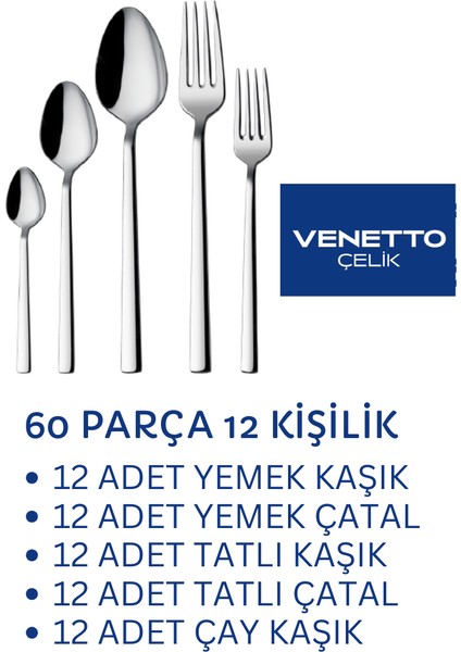 60 Parça Çelik Çatal Kaşık Takımı