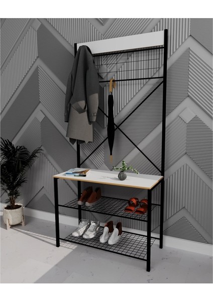 Geniş Metal Portmanto, Elbise Askılığı, Vestiyer, Ayakkabılık Beyaz 1347 fiyatları