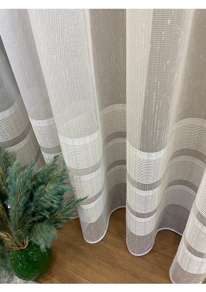 Modern Şantuklu 2 Sıra Bantlı 1/2,5 Pile - Ekru/gümüş Simli Tül Perde fiyatları