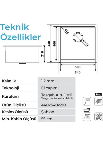 Stella 4454 Altın 540X440 mm Eviye fiyatları