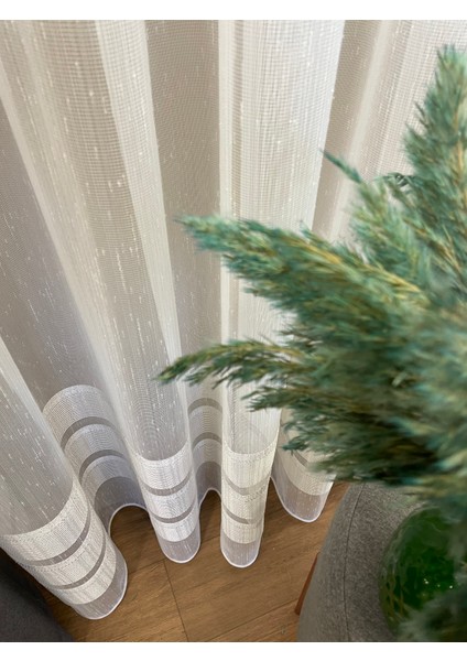 Modern Şantuklu 2 Sıra Bantlı 1/2,5 Pile - Ekru/gümüş Simli Tül Perde modelleri