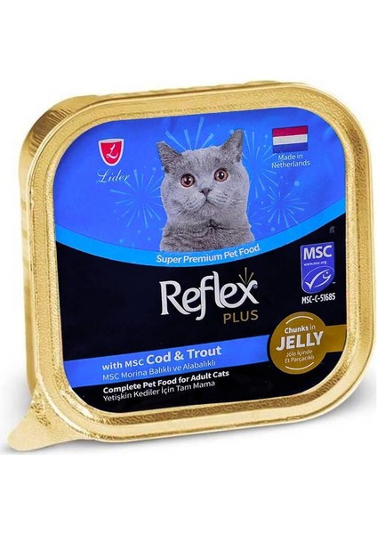 Reflex Plus Jöle Içinde Et Parçacıklı Morina Balıklı ve Alabalıklı Kedi Konservesi 85 gr