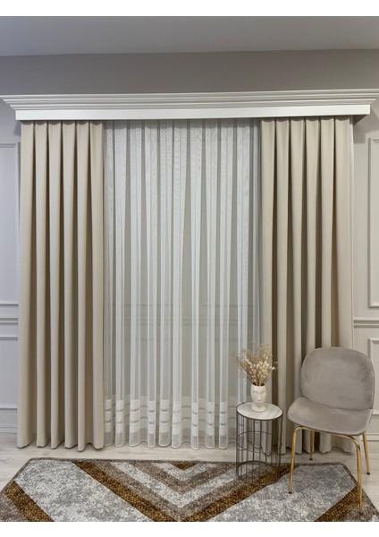 Modern Şantuklu 2 Sıra Bantlı 1/2,5 Pile - Ekru/gümüş Simli Tül Perde fırsatları