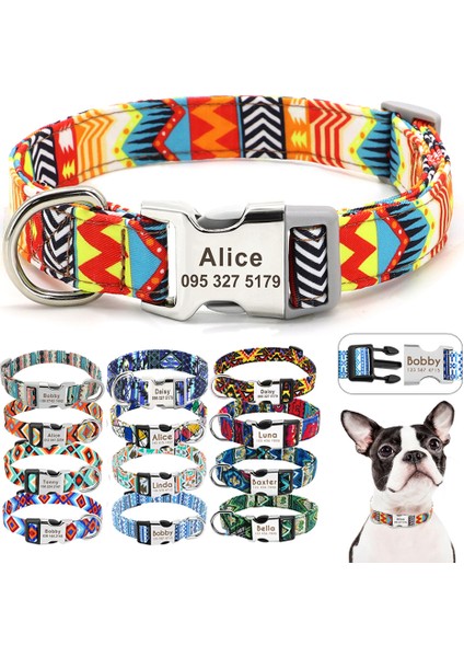 013-MAVI Tarzı L Boyutu Ayarlanabilir Naylon Köpek Tasması Kişiselleştirilmiş Köpekler Kedi Kımlık Tasmaları Kazınmış Adı Toka ile Küçük Orta Büyük Köpekler Için Anti-Kayıp (Yurt Dışından) fiyatları