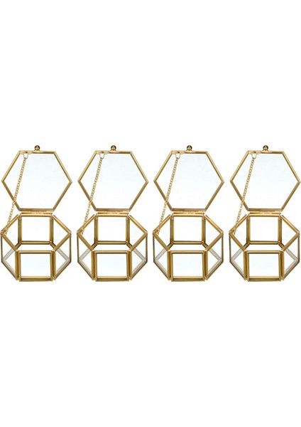 4x Cam Vintage Mücevher Kutusu Altın Geometrik Takı Ekran Organizatör Kutusu Ev Depolama Için Dekoratif Kutu (Küçük) (Yurt Dışından)