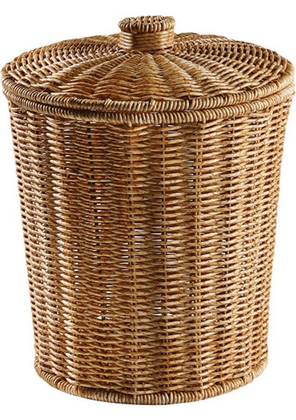 Dokuma Sepet Çöp Kutusu Yuvarlak Rattan Çöp Sepeti Kapaklı Ekici Dokuma Saklama Sepetleri Hasır Çöp Sepeti Çöp Kutusu (Yurt Dışından)