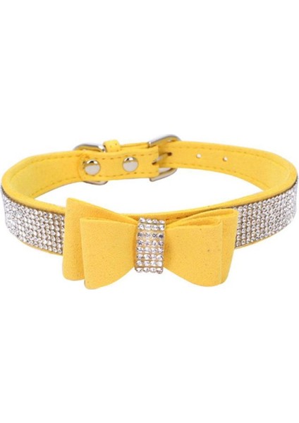 Sarı Stil Xs Boyutu Köpek Tasması Kristal Ev Deri Rbling Yastıklı Yay Düğüm Tam Taklidi Yumuşak Seude Yavru Kedi Pet Yaka Küçük Orta Irklar Için (Yurt Dışından)