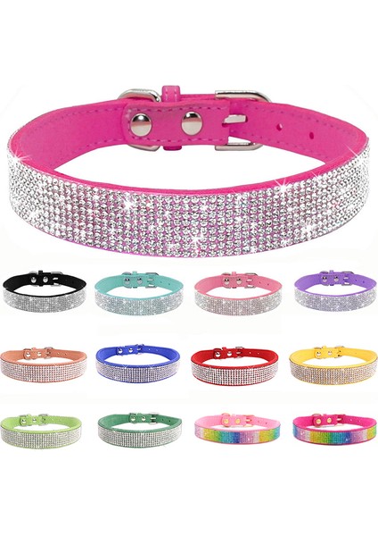 Siyah Stil L Boyutu Süet Fiber Kristal Köpek Tasması Rahat Glitter Rhinestone Köpek Tasmaları Çinko Alaşım Toka Yaka Küçük Köpekler Kediler Için Xx (Yurt Dışından)